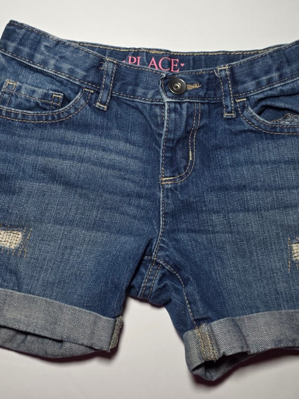 The Children's Place Girls Youth Distressed Blue Denim Shorts Size 6